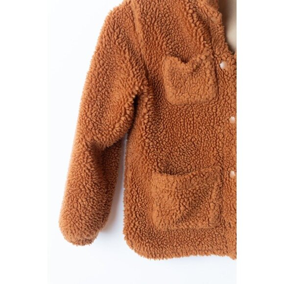 JCrew Crewcuts Girl's Size M 8-9 Shaggy Fleece Jacket Full Zip Brown - Picture 7 of 10